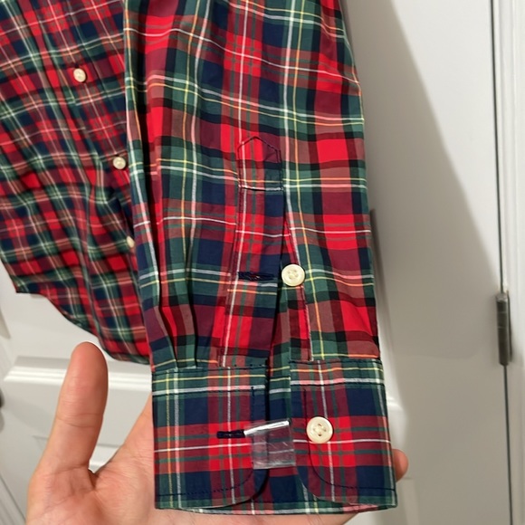 Polo Ralph Lauren Button Up Boys L (14-16) Red Green Plaid Cotton Long Sleeve - Picture 6 of 11
